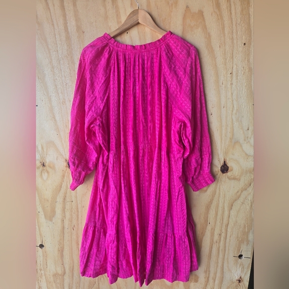 J Jill Vibrant Pink Dress Size 2X Plus Long Sleeves Popover Feminine - Picture 11 of 13